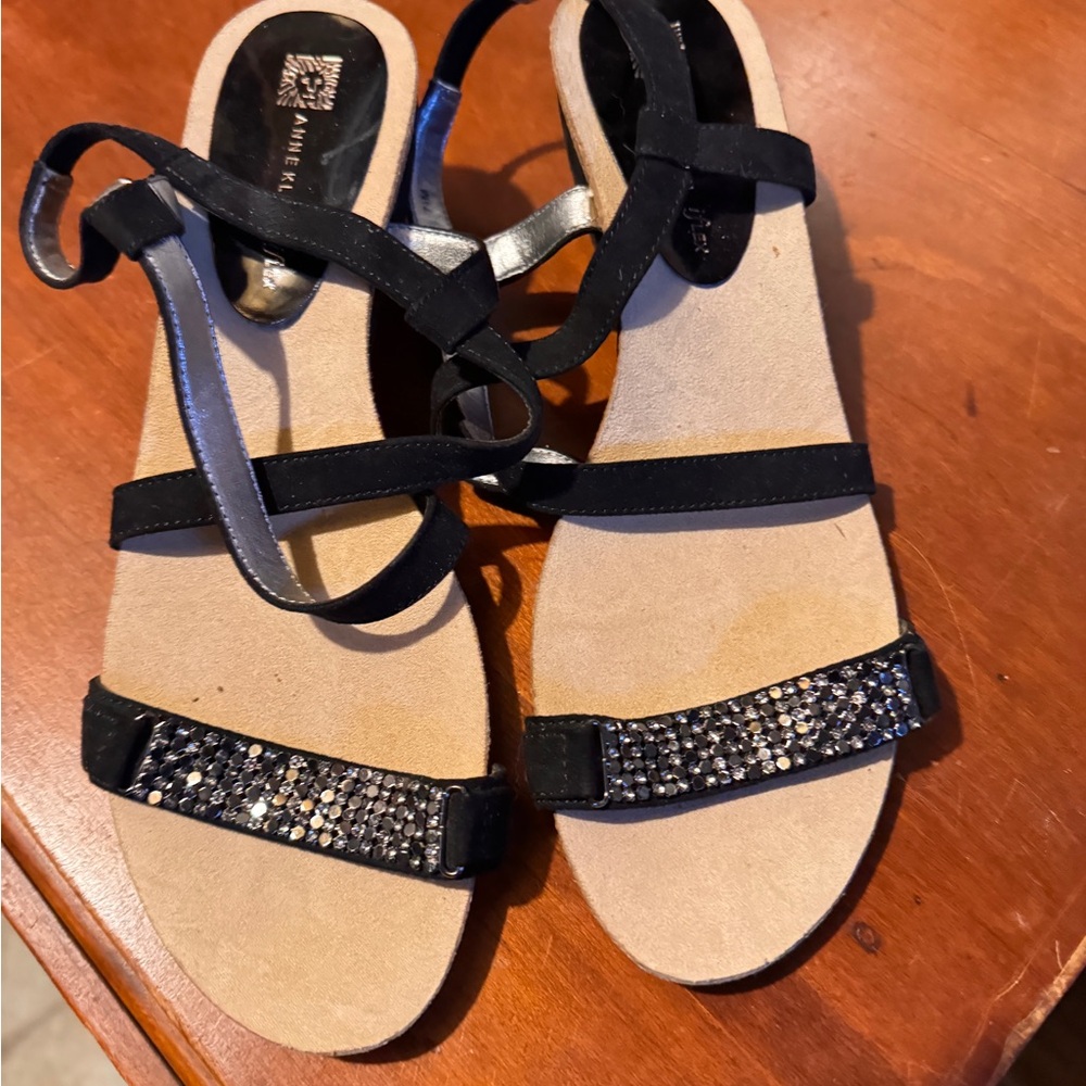 Anne Klein Black and Silver Embellished Sandals